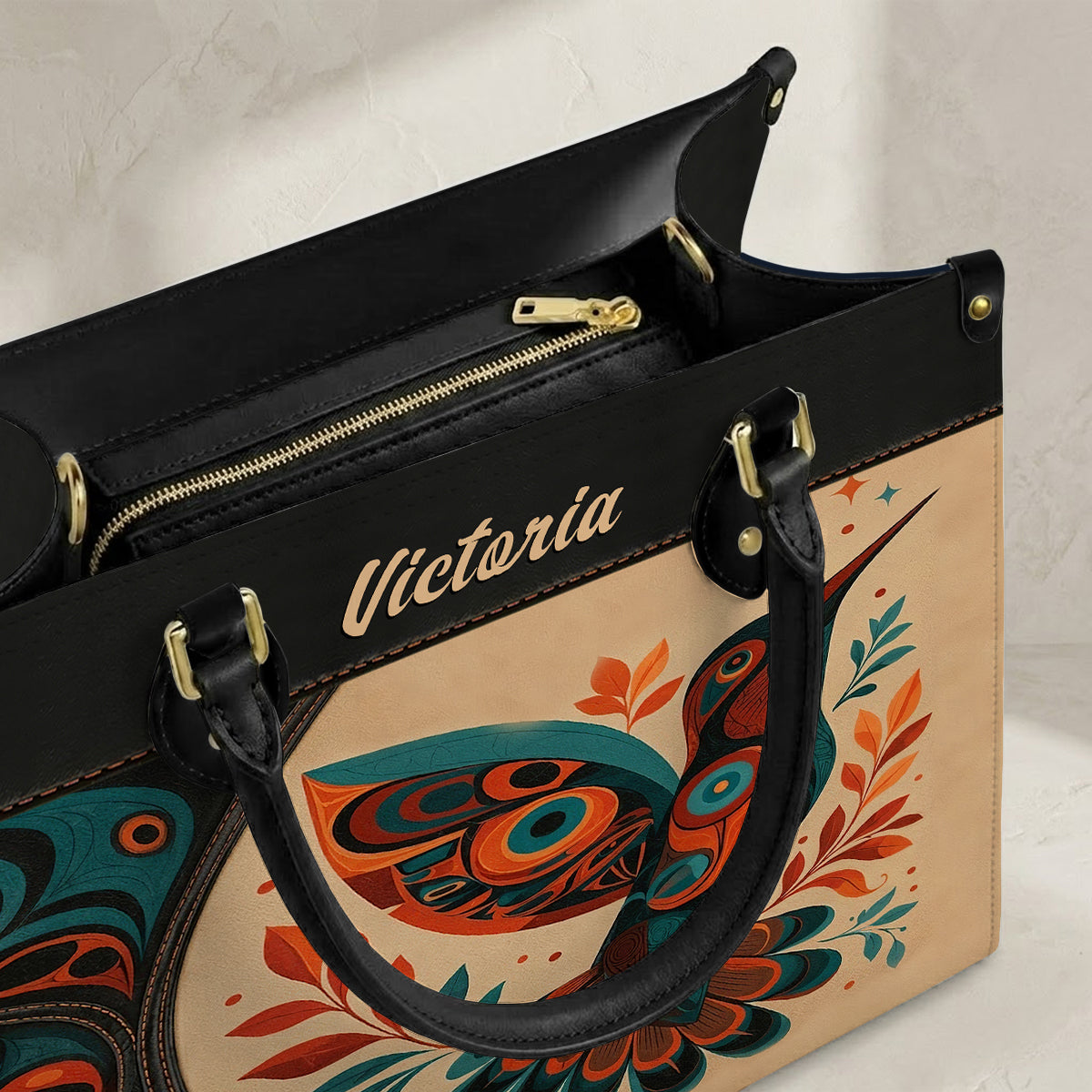 Hummingbird Ember Bloom Personalized Leather Bag