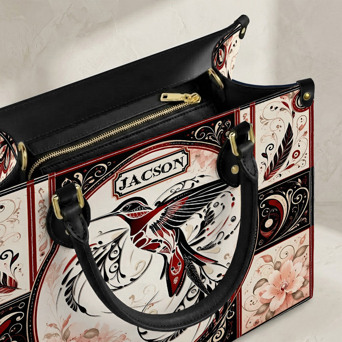 Ruby Hummingbird Elegance Personalized Leather Bag