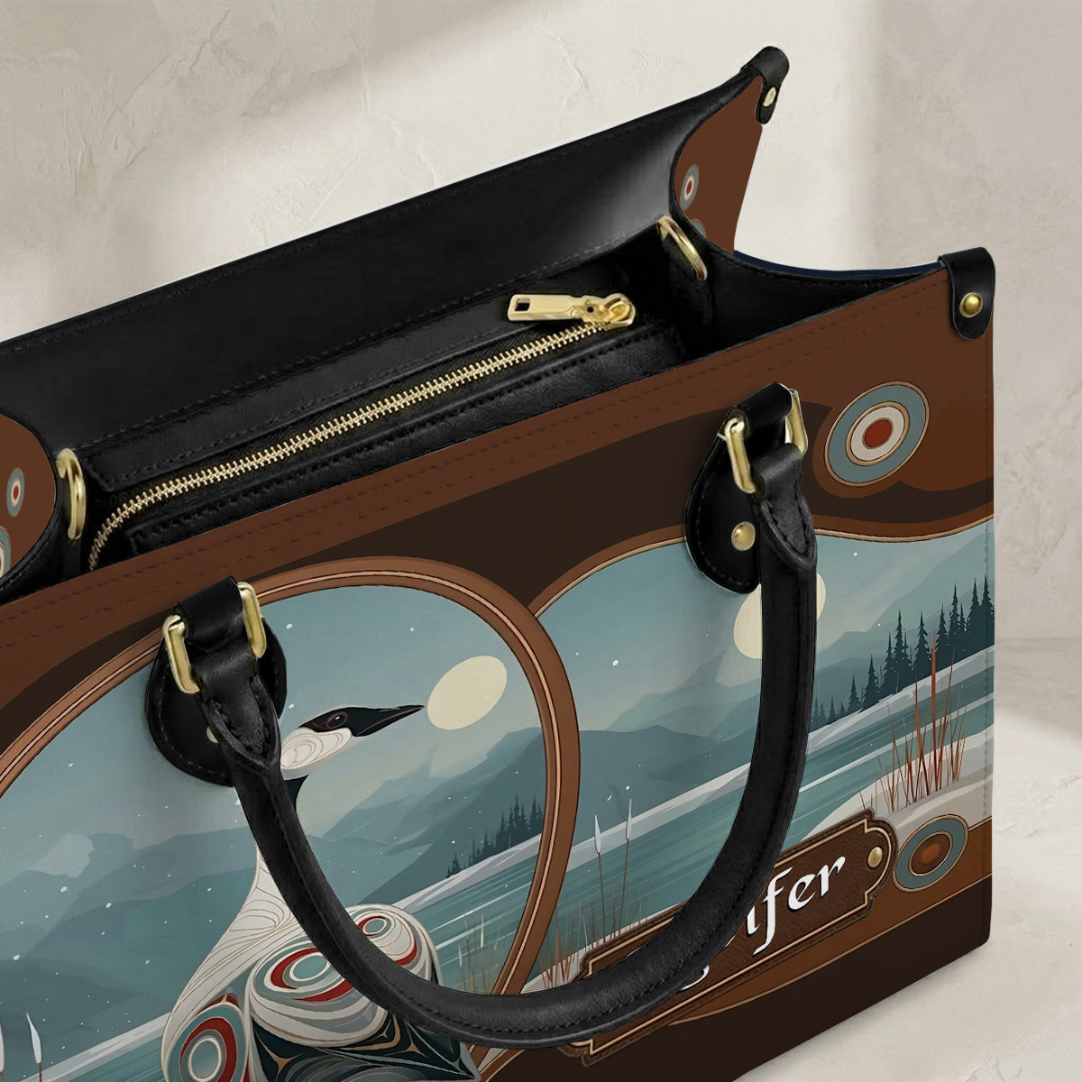Moonlit Goose Serenity Personalized Leather Bag