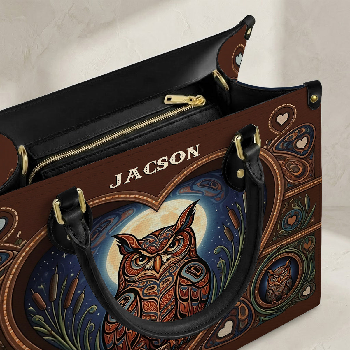 Moonlit Owl Wisdom Personalized Leather Bag