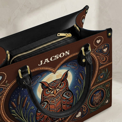 Moonlit Owl Wisdom Personalized Leather Bag