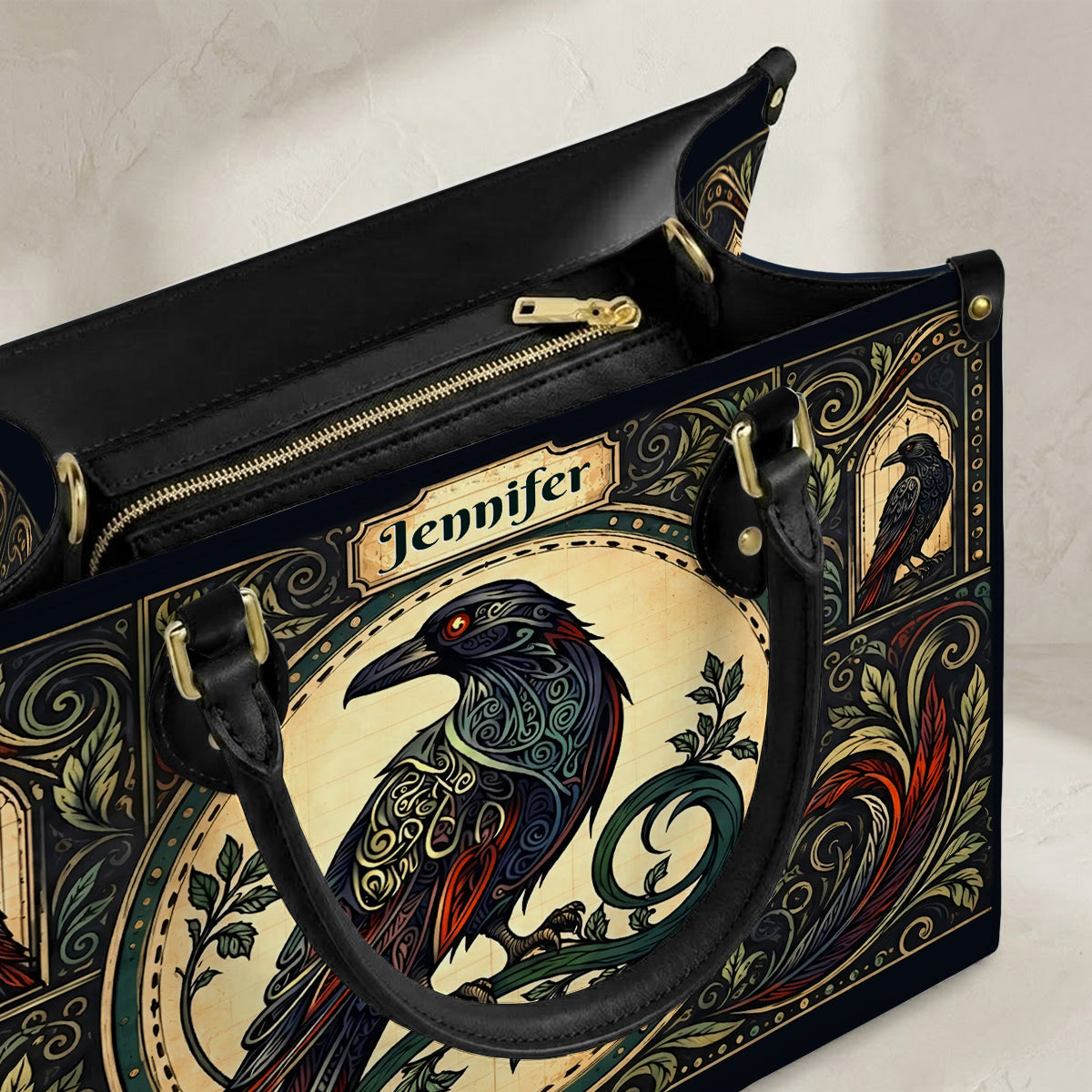 Raven Midnight Wisdom Personalized Leather Bag