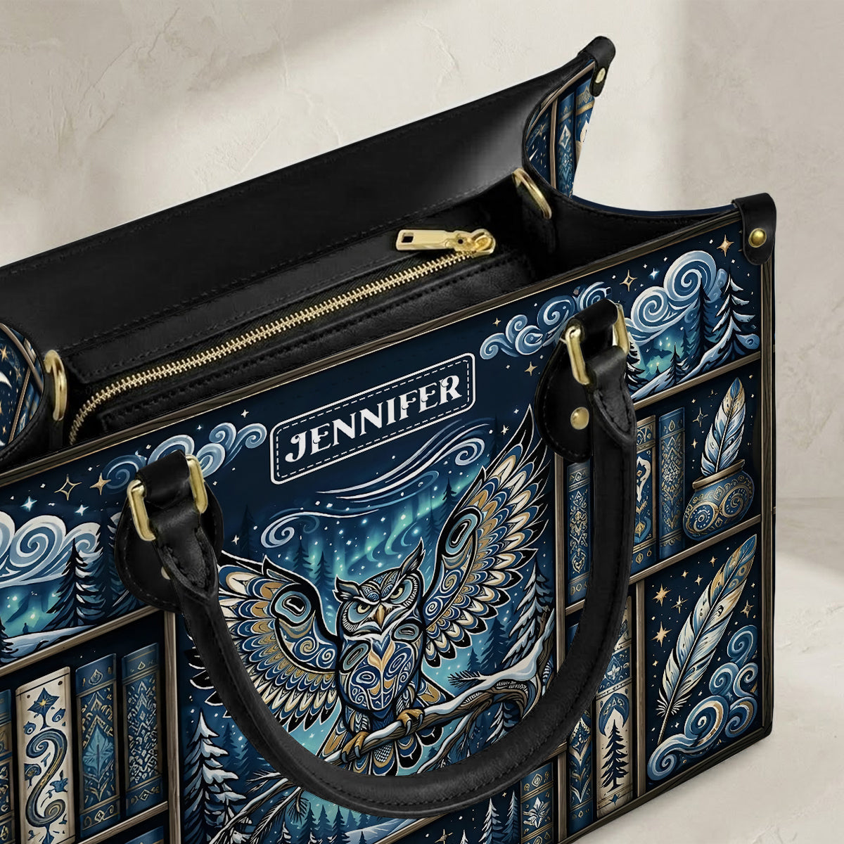 Celestial Owl Wisdom Personalized Leather Bag