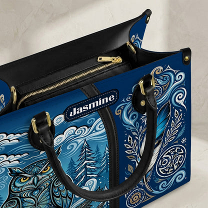 Azure Owl Spirit Personalized Leather Bag
