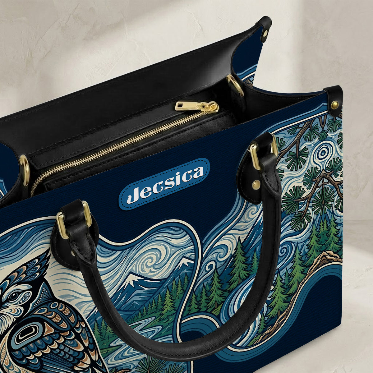 Blue Jay Forest Whispers Personalized Leather Bag