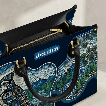 Blue Jay Forest Whispers Personalized Leather Bag