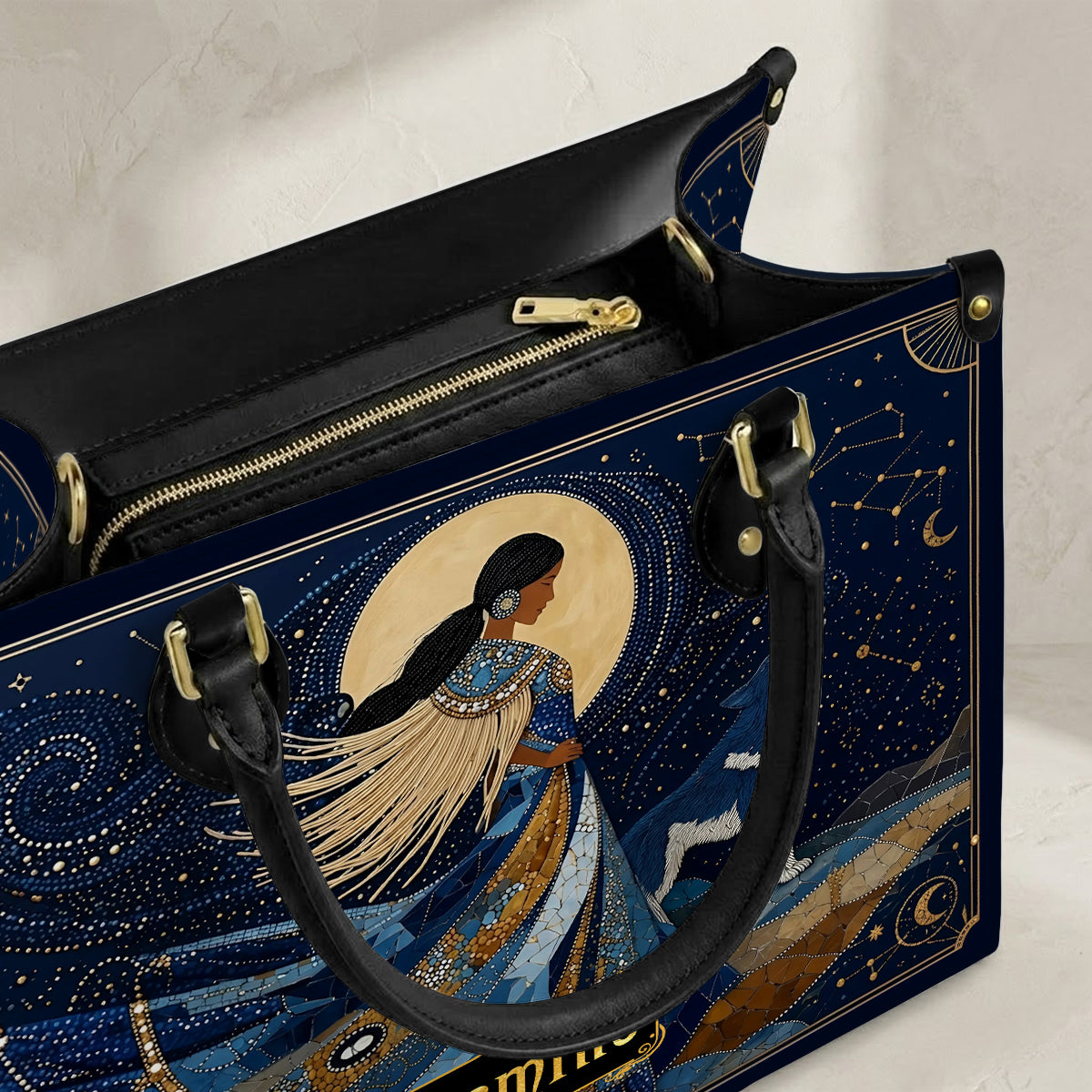 Moonlit Wolf Woman Personalized Leather Bag