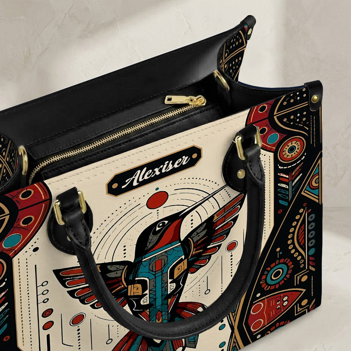 Hummingbird Solar Emblem Personalized Leather Bag
