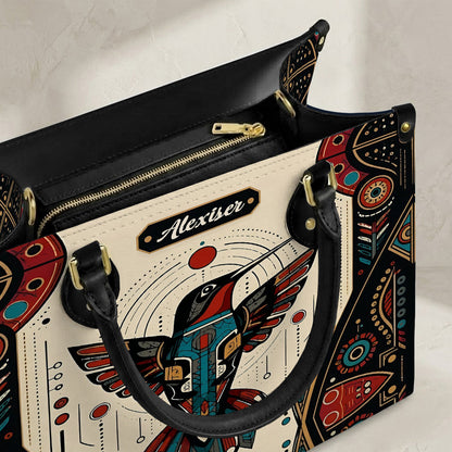 Hummingbird Solar Emblem Personalized Leather Bag
