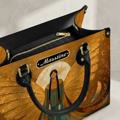 Golden Winged Grace Personalized Leather Bag