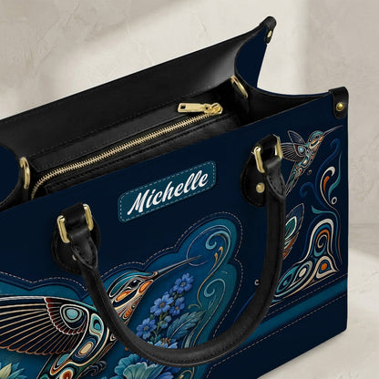 Azure Hummingbird Reverie Personalized Leather Bag
