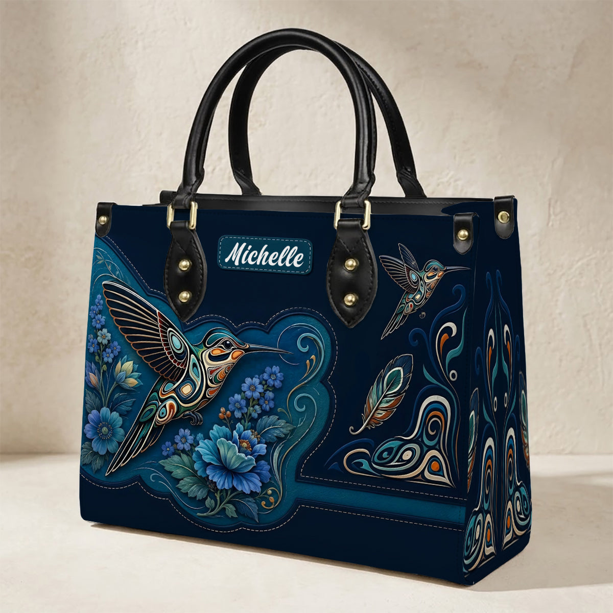 Azure Hummingbird Reverie Personalized Leather Bag