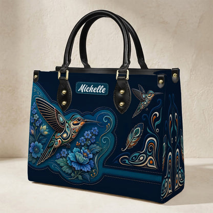 Azure Hummingbird Reverie Personalized Leather Bag