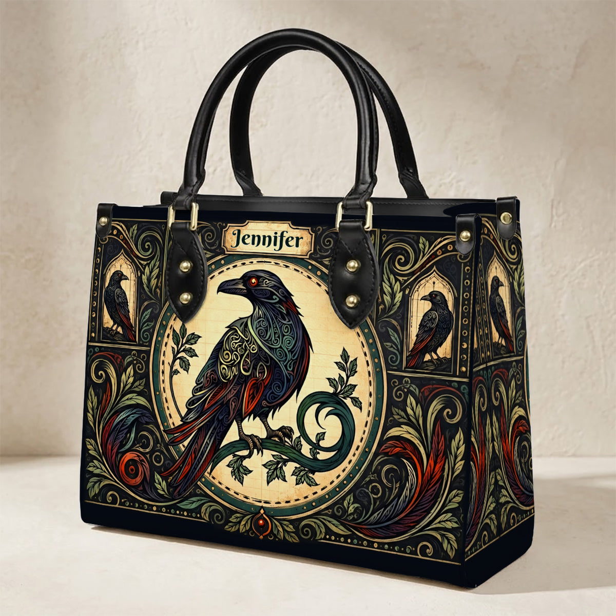 Raven Midnight Wisdom Personalized Leather Bag