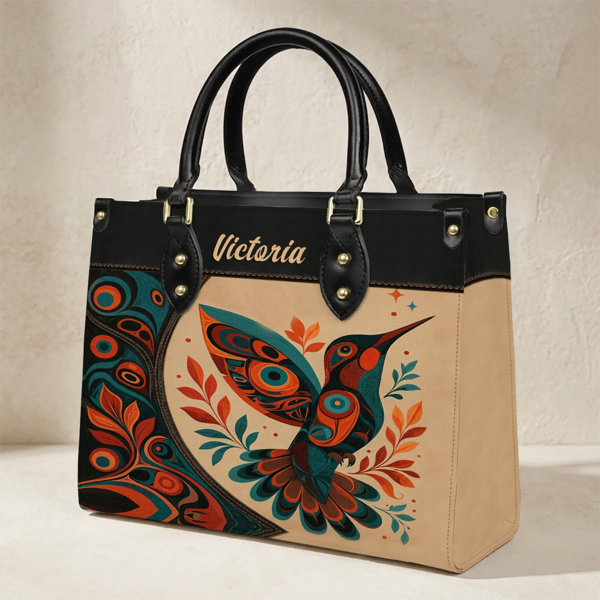 Hummingbird Ember Bloom Personalized Leather Bag