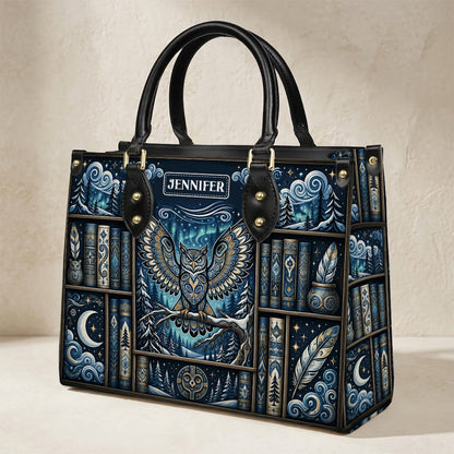 Celestial Owl Wisdom Personalized Leather Bag