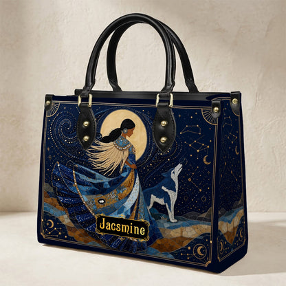 Moonlit Wolf Woman Personalized Leather Bag