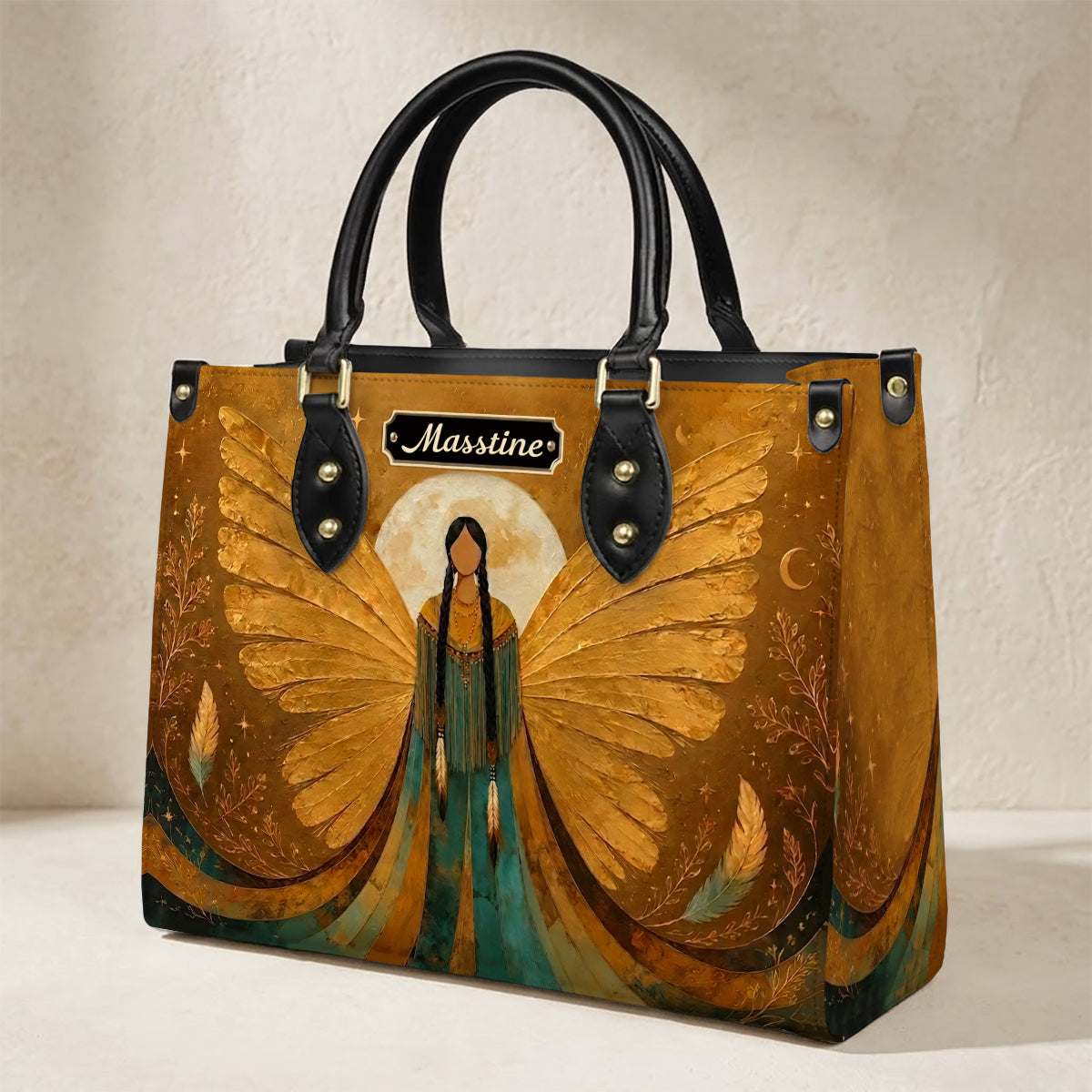 Golden Winged Grace Personalized Leather Bag