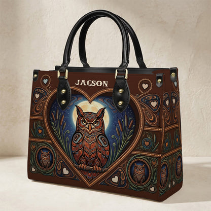Moonlit Owl Wisdom Personalized Leather Bag
