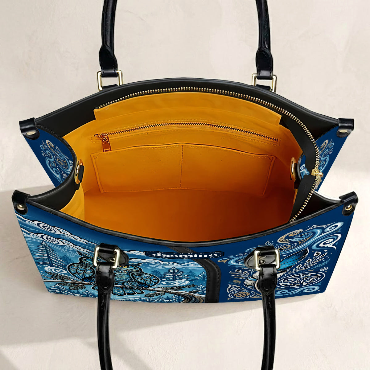 Azure Owl Spirit Personalized Leather Bag