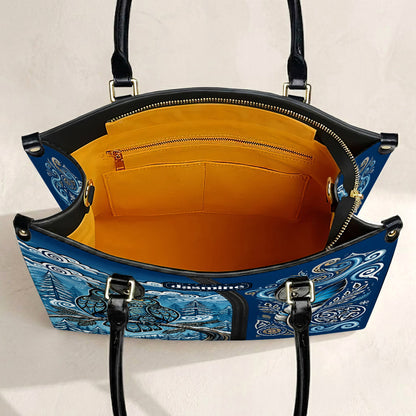 Azure Owl Spirit Personalized Leather Bag