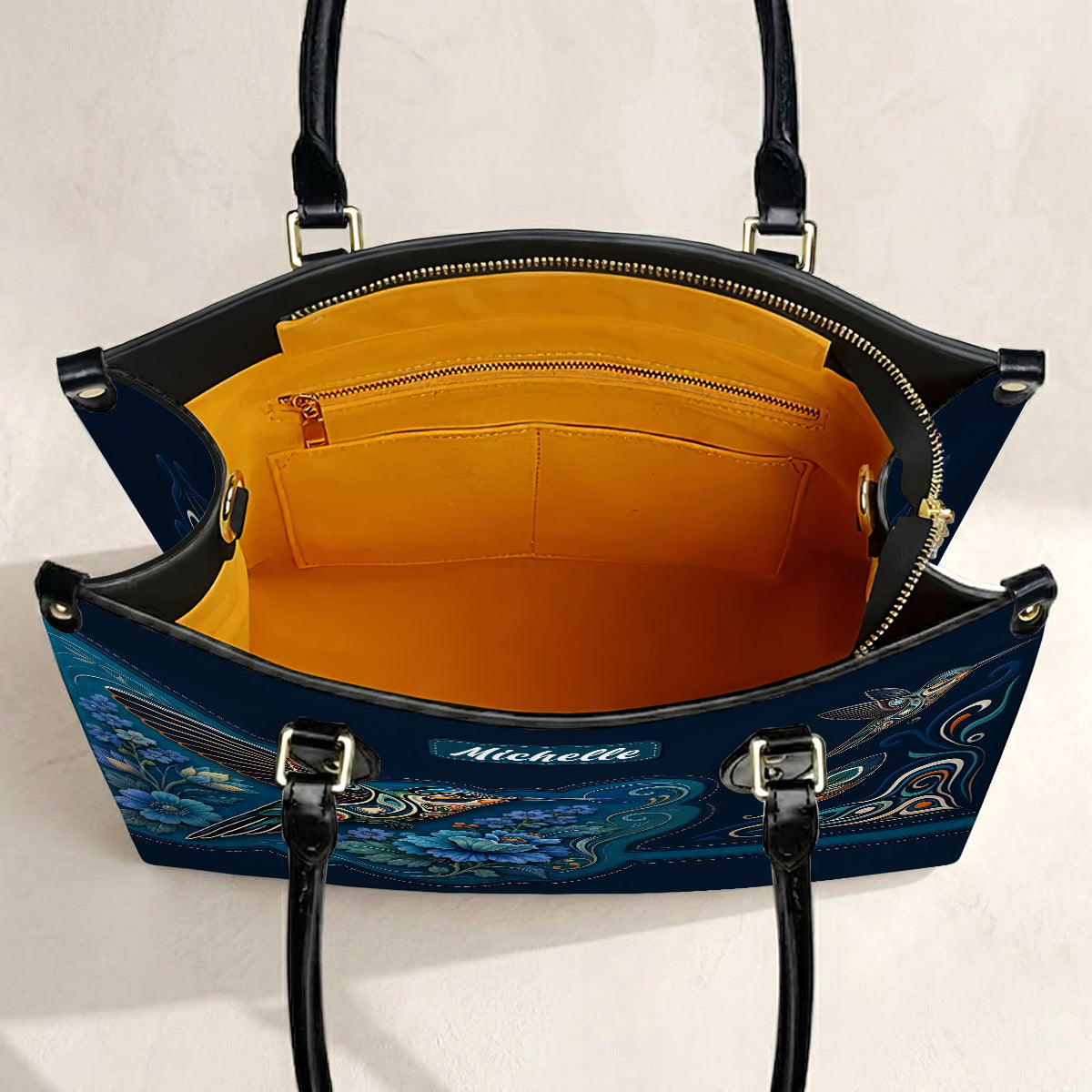 Azure Hummingbird Reverie Personalized Leather Bag