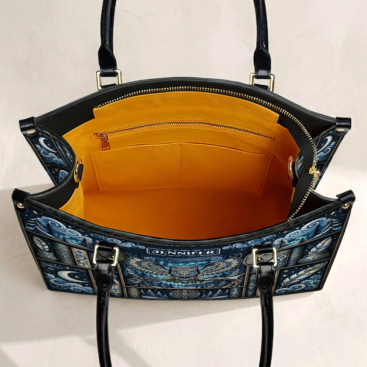 Celestial Owl Wisdom Personalized Leather Bag