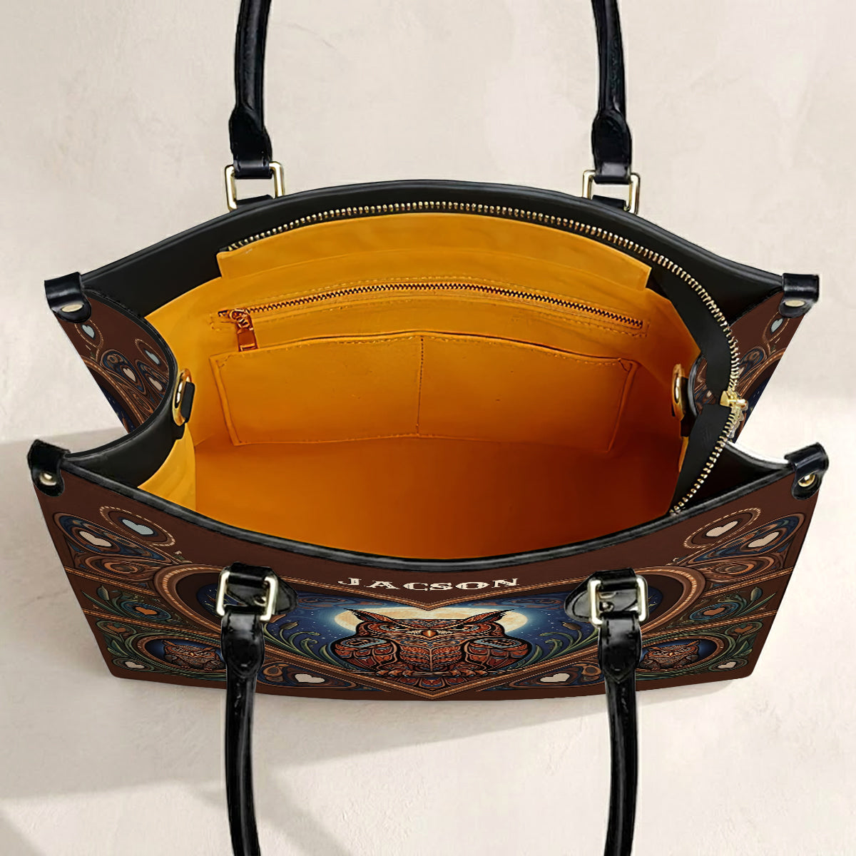 Moonlit Owl Wisdom Personalized Leather Bag