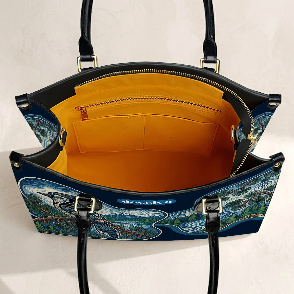 Blue Jay Forest Whispers Personalized Leather Bag