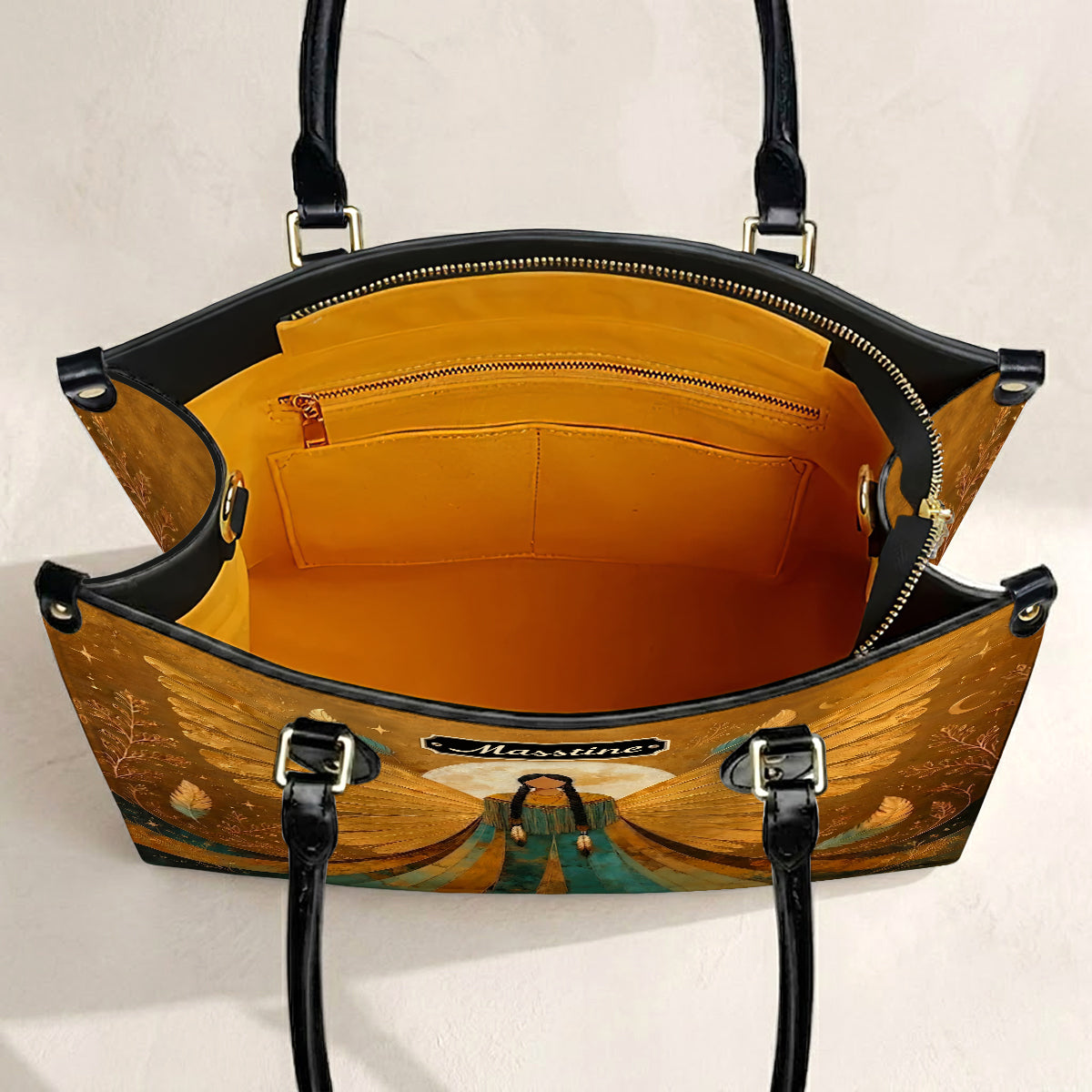 Golden Winged Grace Personalized Leather Bag