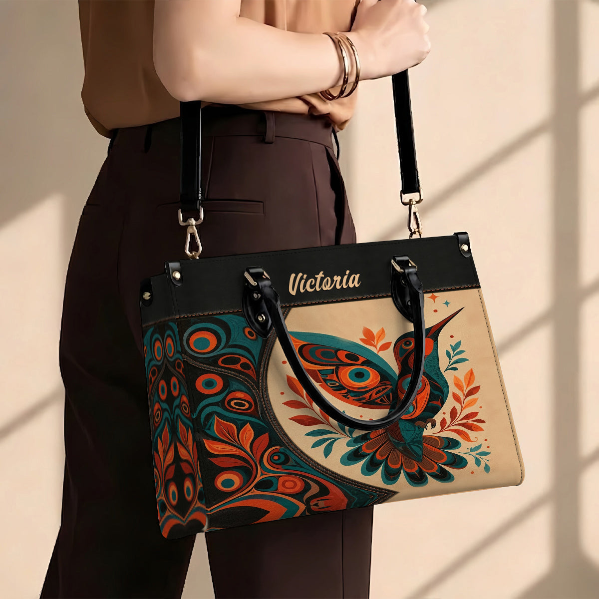 Hummingbird Ember Bloom Personalized Leather Bag
