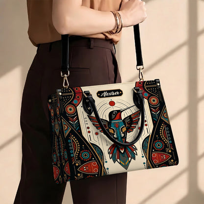 Hummingbird Solar Emblem Personalized Leather Bag