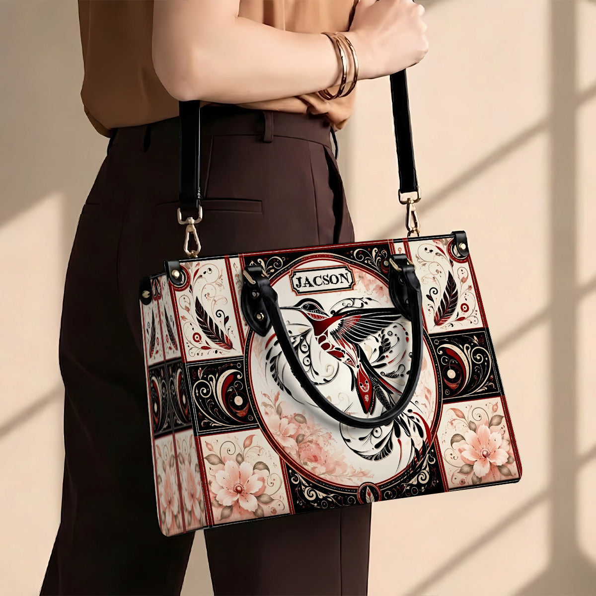 Ruby Hummingbird Elegance Personalized Leather Bag