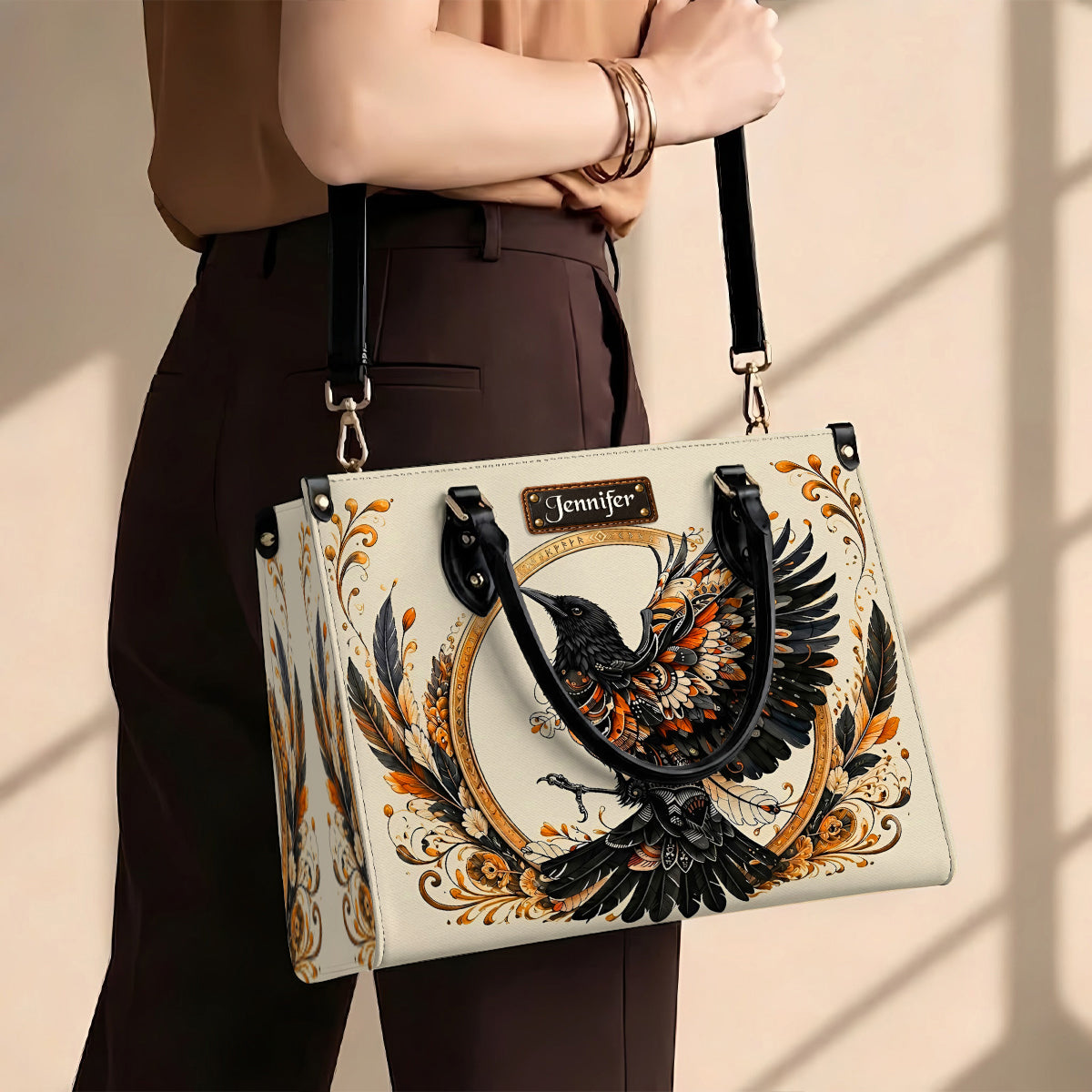 Raven Eternal Wings Personalized Leather Bag