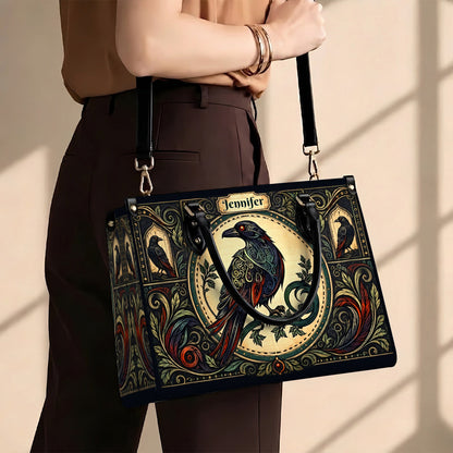 Raven Midnight Wisdom Personalized Leather Bag