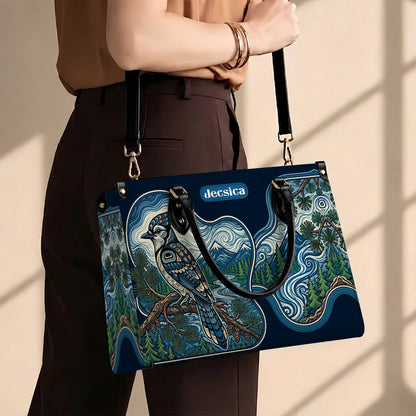 Blue Jay Forest Whispers Personalized Leather Bag