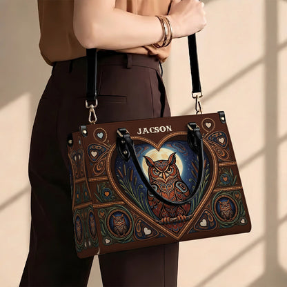 Moonlit Owl Wisdom Personalized Leather Bag