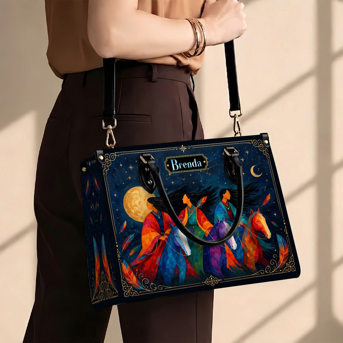 Moonlit Sisters Journey Personalized Leather Bag