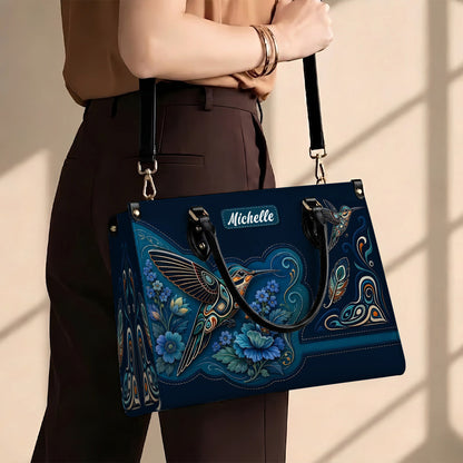 Azure Hummingbird Reverie Personalized Leather Bag