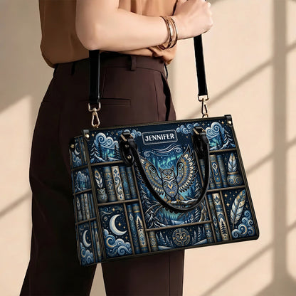Celestial Owl Wisdom Personalized Leather Bag