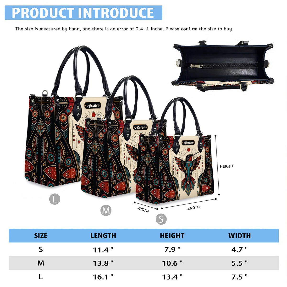 Hummingbird Solar Emblem Personalized Leather Bag