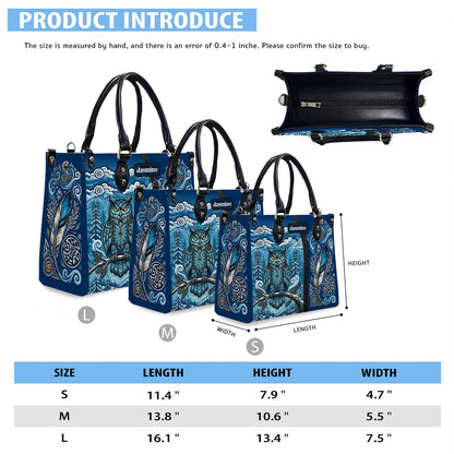 Azure Owl Spirit Personalized Leather Bag