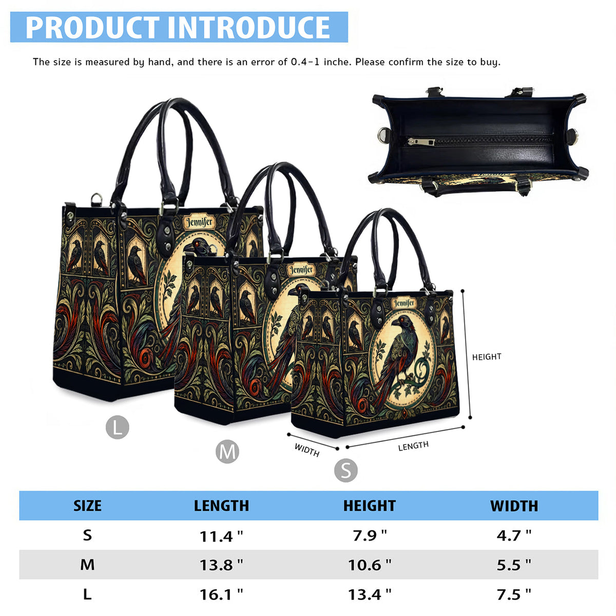 Raven Midnight Wisdom Personalized Leather Bag