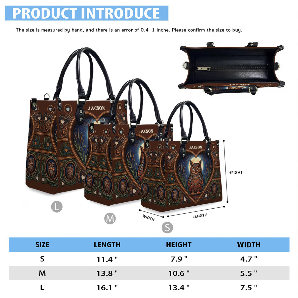 Moonlit Owl Wisdom Personalized Leather Bag