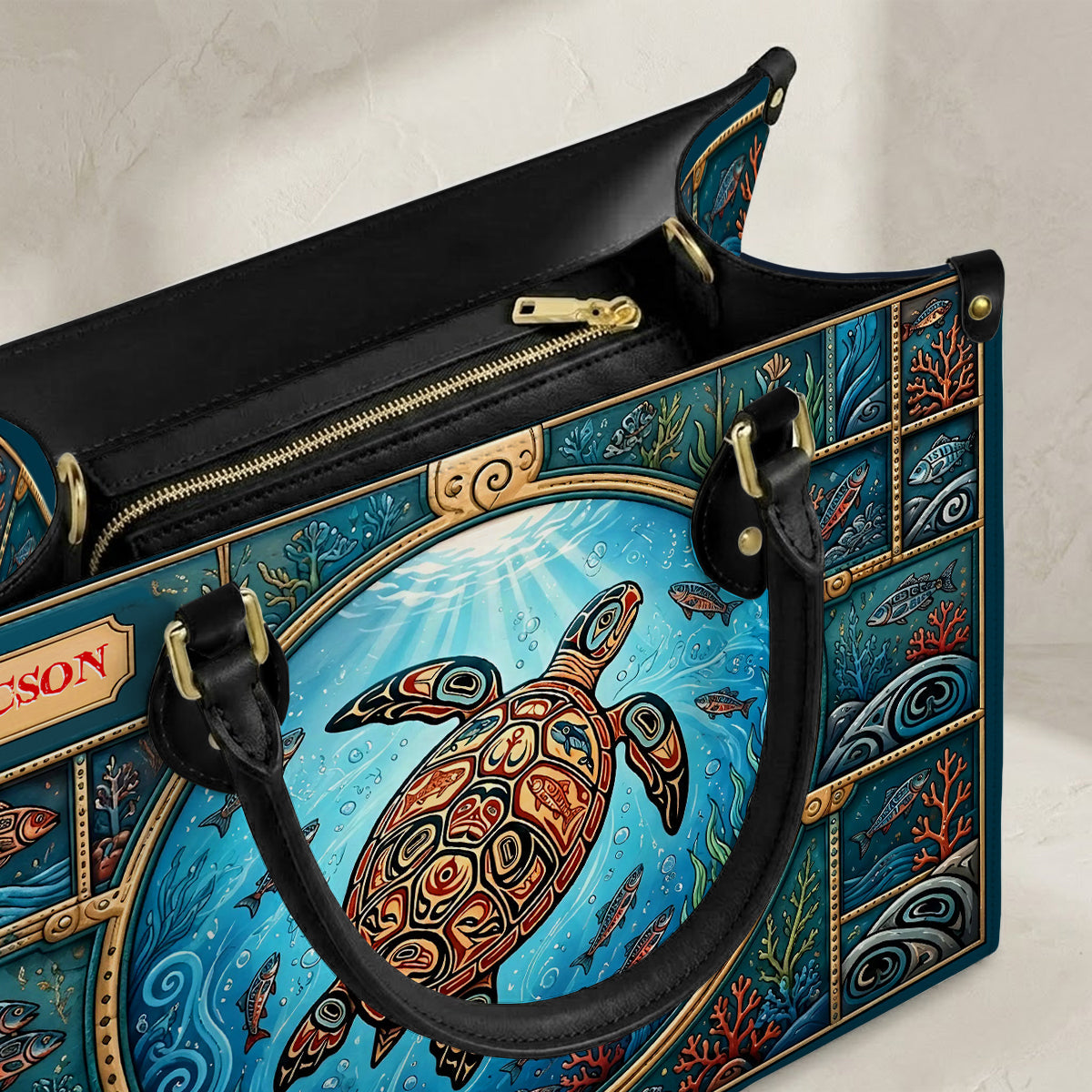 Sacred Turtle Ocean Personalized Leather Bag