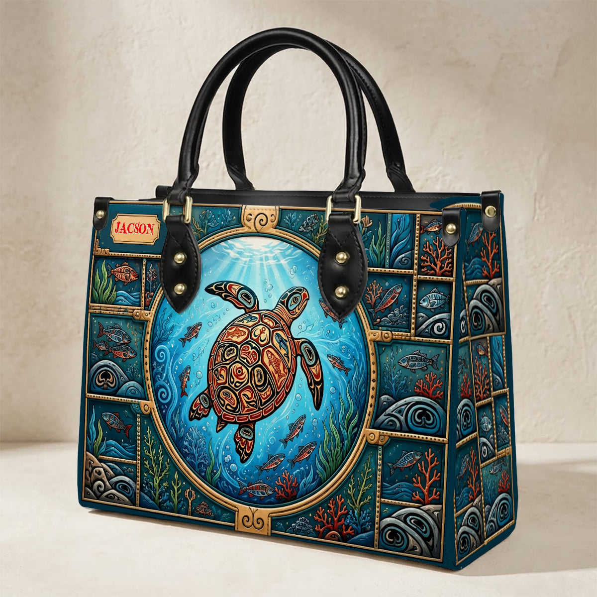 Sacred Turtle Ocean Personalized Leather Bag
