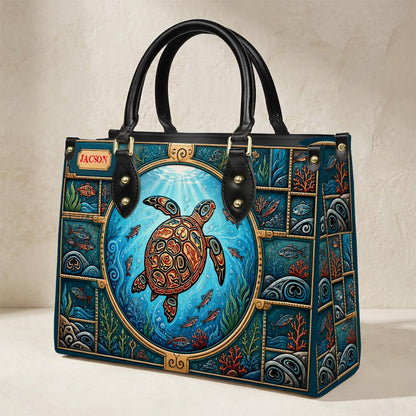 Sacred Turtle Ocean Personalized Leather Bag