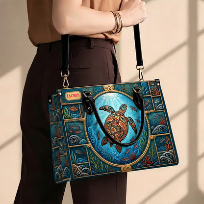 Sacred Turtle Ocean Personalized Leather Bag