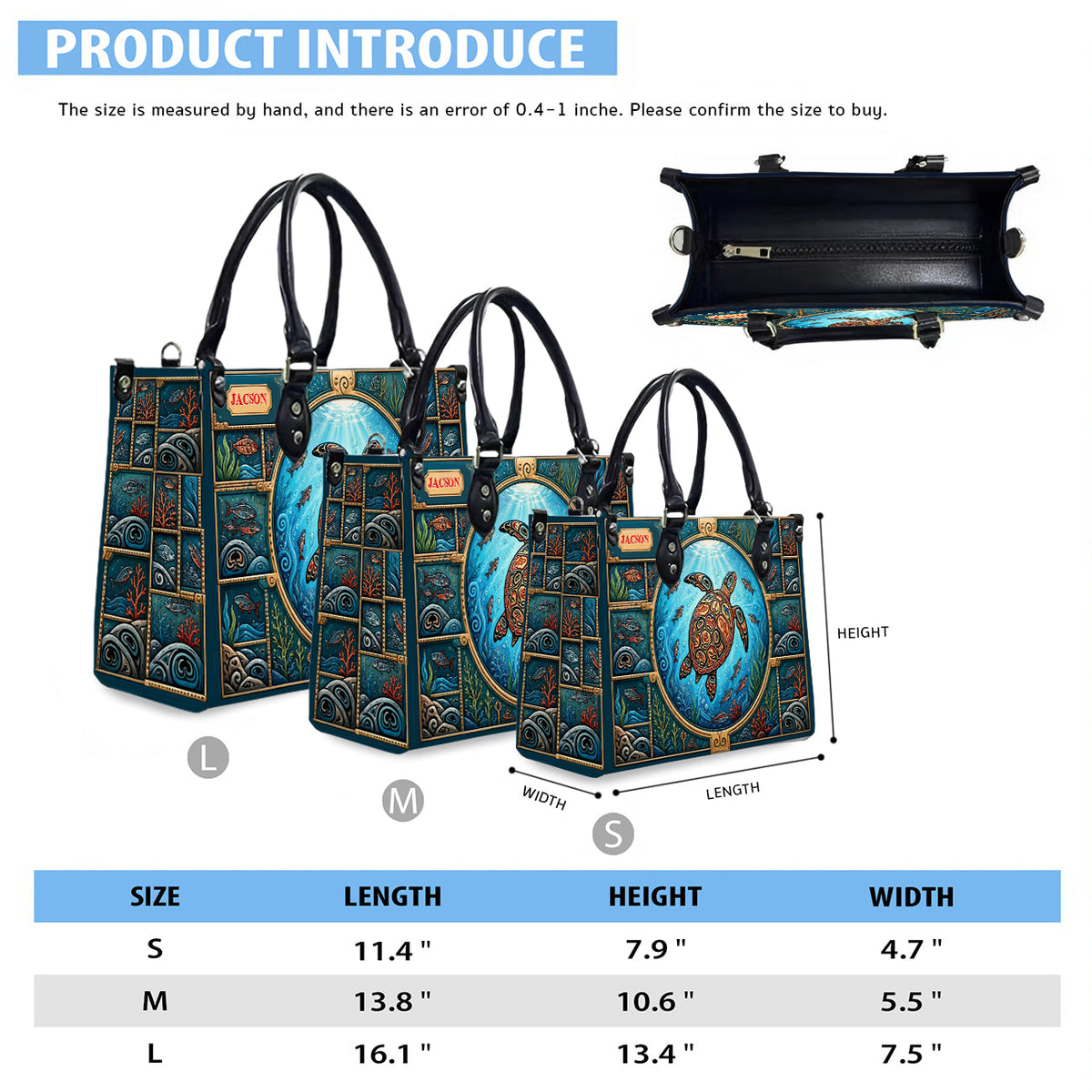 Sacred Turtle Ocean Personalized Leather Bag