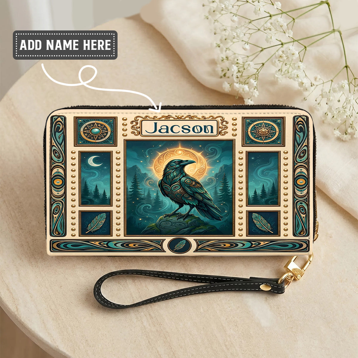 Raven’s Echo of Eternity Personalized Leather Bag